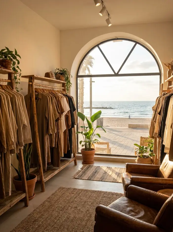 A small boutique with linen clothing