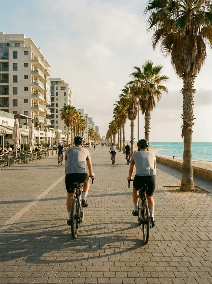 Cyclists on the seaside promenade